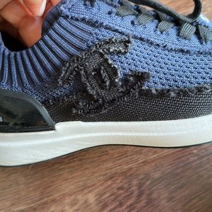 Chanel sneakers, navy and black knit, excellent condition.